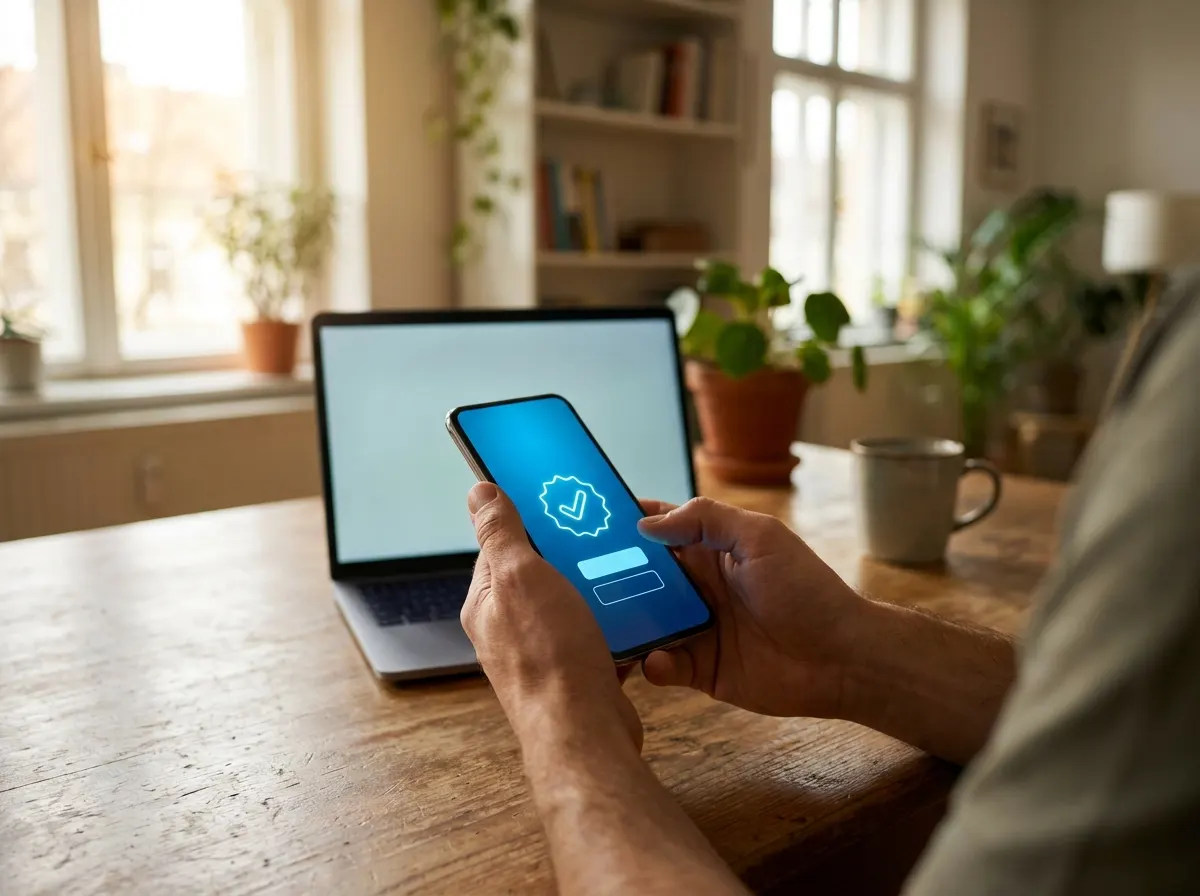 Veilig inloggen met MFA Tweestapsverificatie goedkeuren op een smartphone naast een laptop
